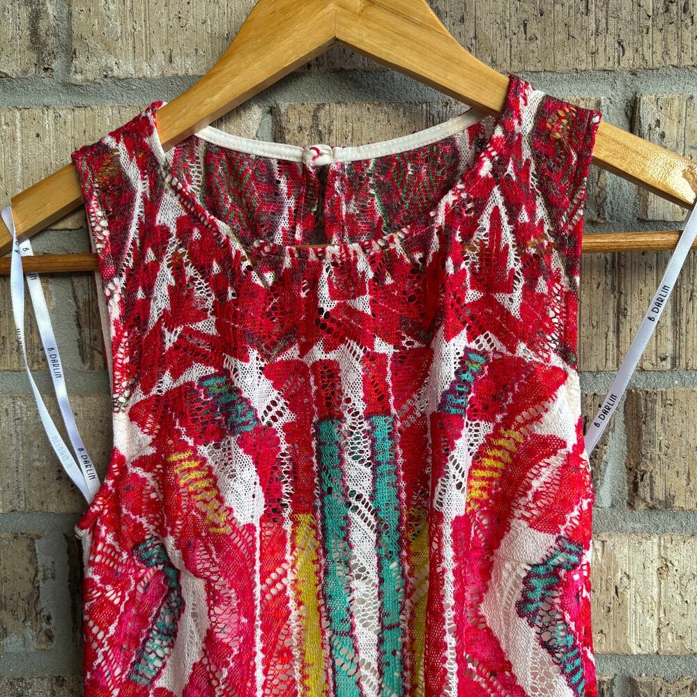 Lace Maxi Dress Red White Multicolor Sleeveless Size 1/2 - Picture 2 of 9